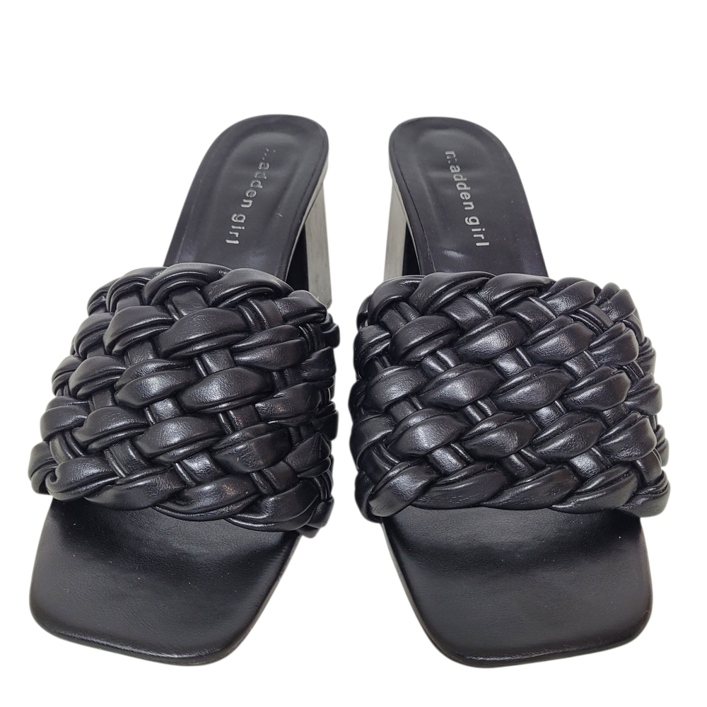 Madden Girl Gretchen Black Braided Square Toe Block Heel Faux Leather Sandals 8 - Picture 3 of 9